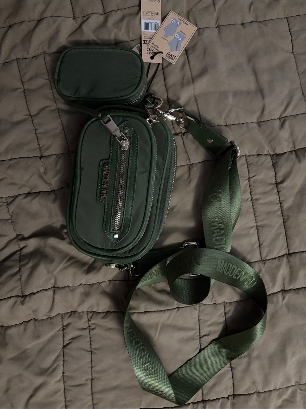 Madden Girl Olive Green Men's Crossbody Belt Bag with Branded Strap